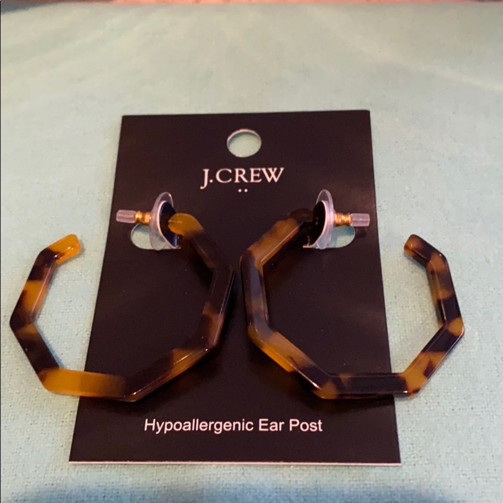 J. Crew Tortoise hexagon hoop earrings. - Picture 2 of 10